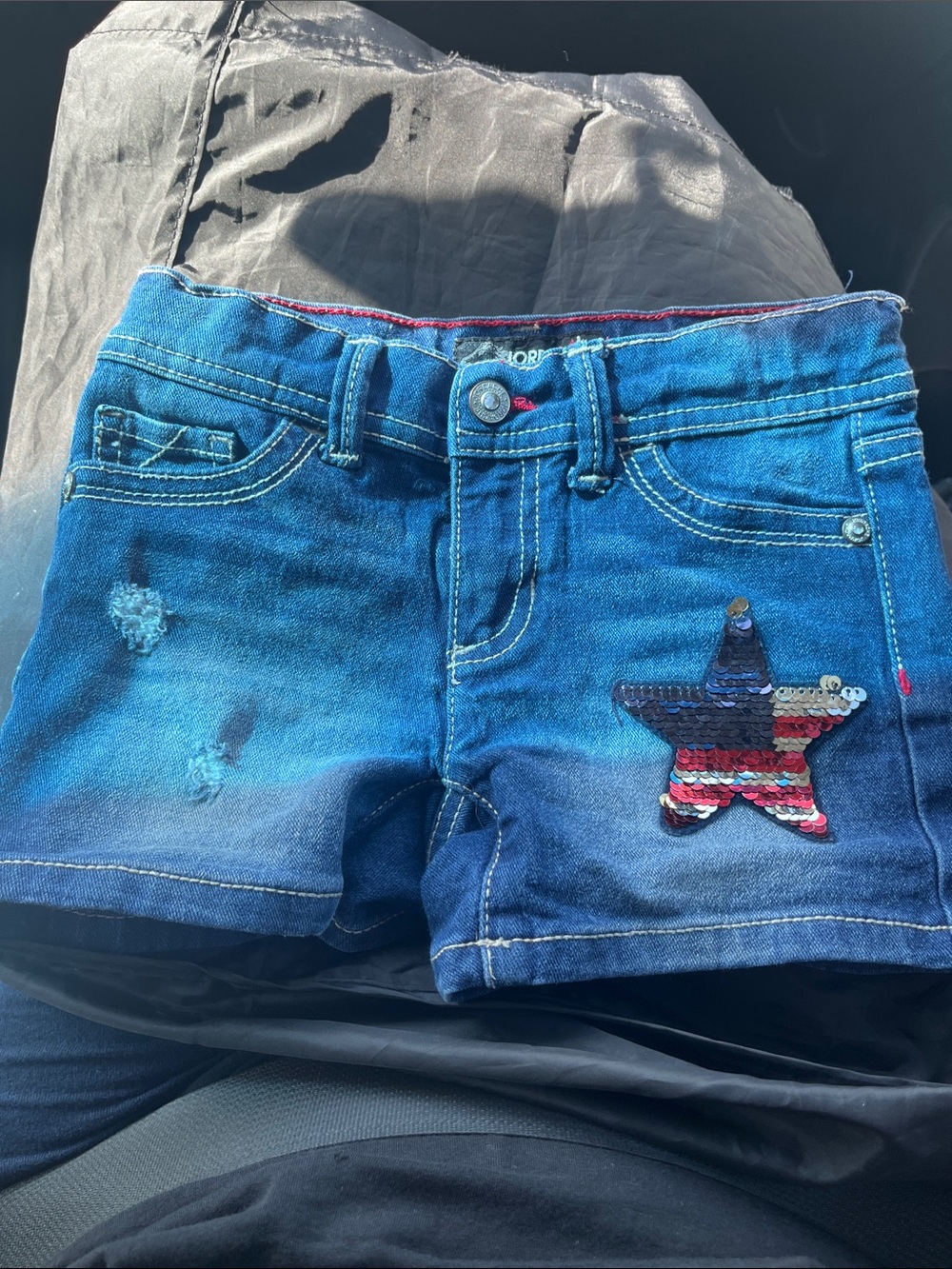 Jordache Girls Size 6 Denim Shorts Flip Sequin Patriotic Star Distressed